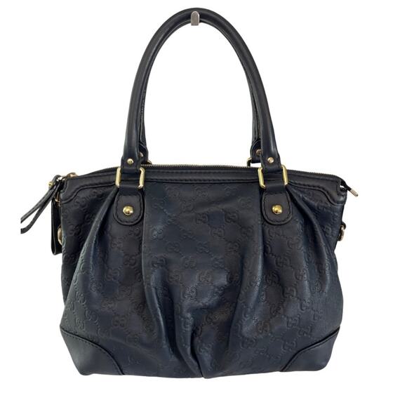 Gucci Sukey Guccissima Navy Leather Shoulder Tote Bag Gold Hardware GG Charm - Picture 4 of 16
